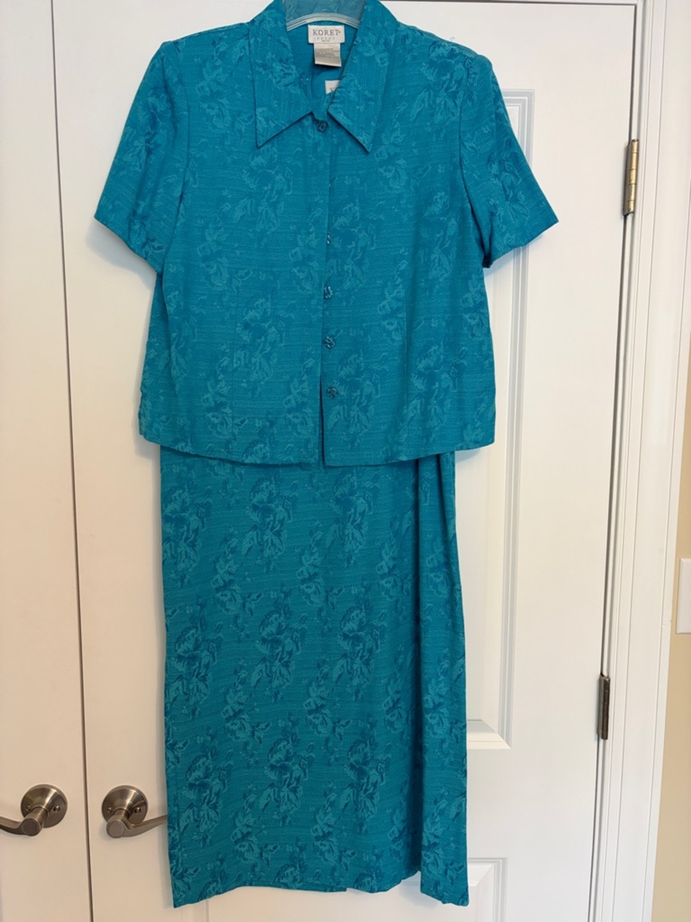 Koret Teal Floral Jacquard Two-Piece Dress Set
